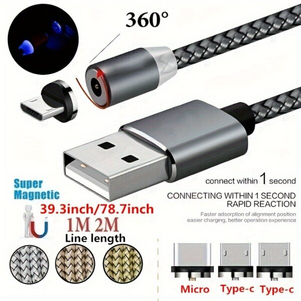 1pc Magnetic Fast Charging 3 In 1 Charge Cable For Android Type-c - Image 2