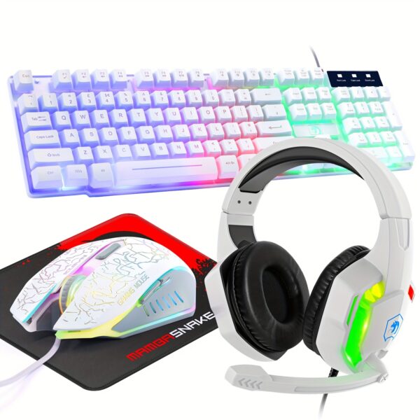 Wired Gaming Keyboard And Mouse Headset Combo, Rainbow LED Backlit Wired Keyboard, Over Ear Headphone With Mic, Rainbow Backlit Gaming Mice, Mouse Pad, for PC, Laptop, Mac, PS4, Xbox - Image 4