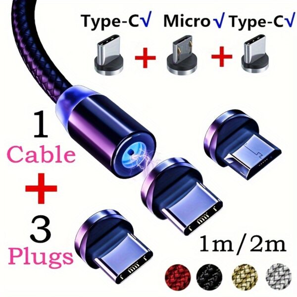 1pc Magnetic Fast Charging 3 In 1 Charge Cable For Android Type-c - Image 4