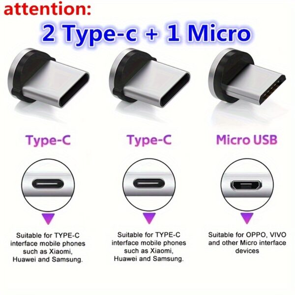 1pc Magnetic Fast Charging 3 In 1 Charge Cable For Android Type-c - Image 8