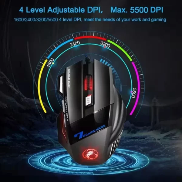 Mouse gamer para jogo computador 3200dpi com LED laser X7 USB Botões Profissional - Image 5