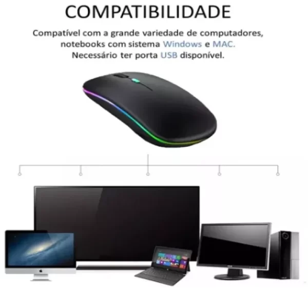 Mouse Bluetooth RGB Bateria Interna Recarregável Longa Duração - Image 4