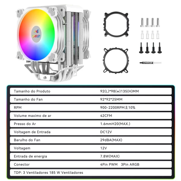 GMRGB White CPU Cooler With 6 Heat Pipes Support 1700/1200/115x/AM4/2011/X79/X99 Efficient 4Pin PWM ARGB Fan Ventilador Radiator - Image 3