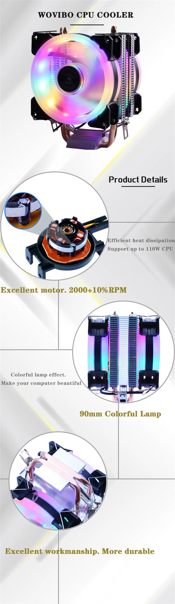 GMRGB Efficient Cooling CPU Cooler Fan 3pin For Intel LGA 1150 1151 1155 775 1200 AMD AM3 AM4 Quiet Ventilador Silent Radiator - Image 3