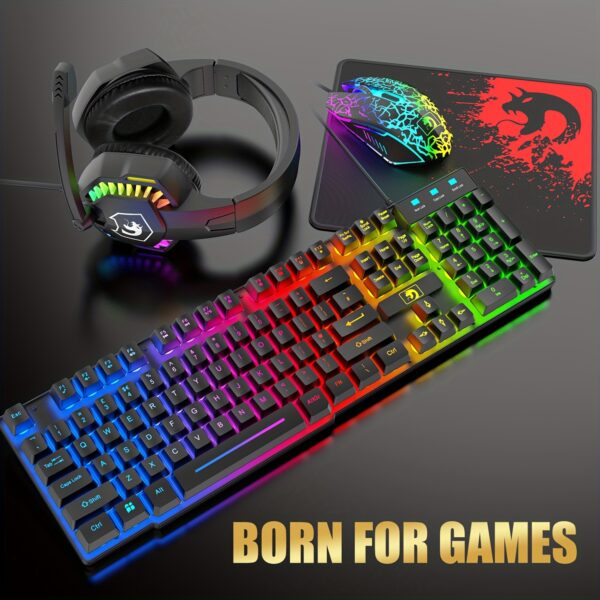 Wired Gaming Keyboard And Mouse Headset Combo, Rainbow LED Backlit Wired Keyboard, Over Ear Headphone With Mic, Rainbow Backlit Gaming Mice, Mouse Pad, for PC, Laptop, Mac, PS4, Xbox - Image 8